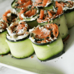cucumber and cream cheese rolls filled with low and bagel seasoning