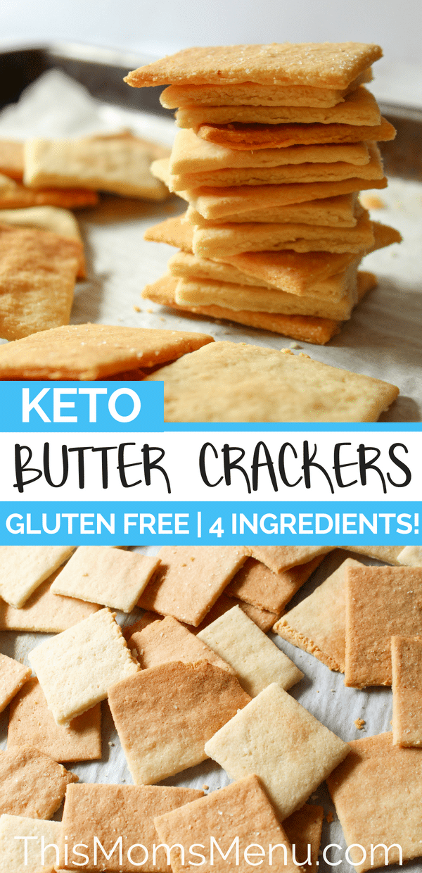 a two image collage showing various images of keto almond flour crackers with a text overlay