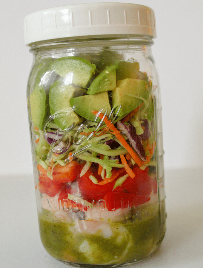 Cilantro lime shrimp mason jar salad 