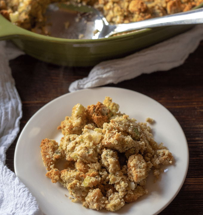 This Keto recipe for stuffing is just what your thanksgiving spread needs! You won't believe how much this tastes like the real thing! #keto #thankgiving #thismomsmenu