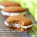 keto gingerbread whoopie pie with one bite taken