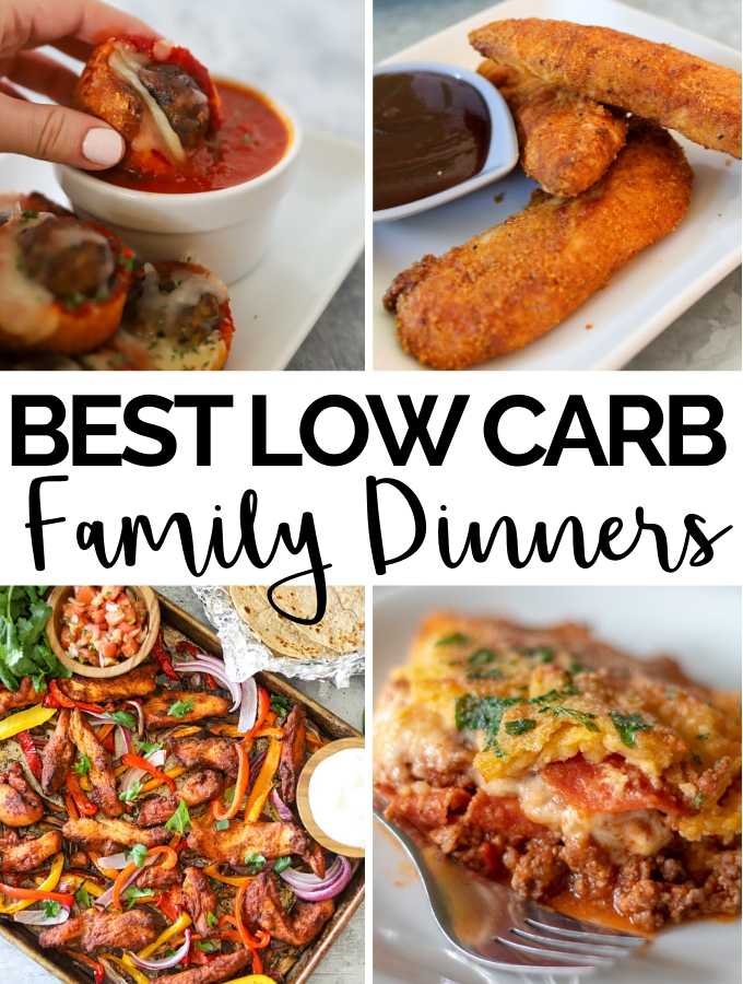four image collage of keto family dinners with text overlay