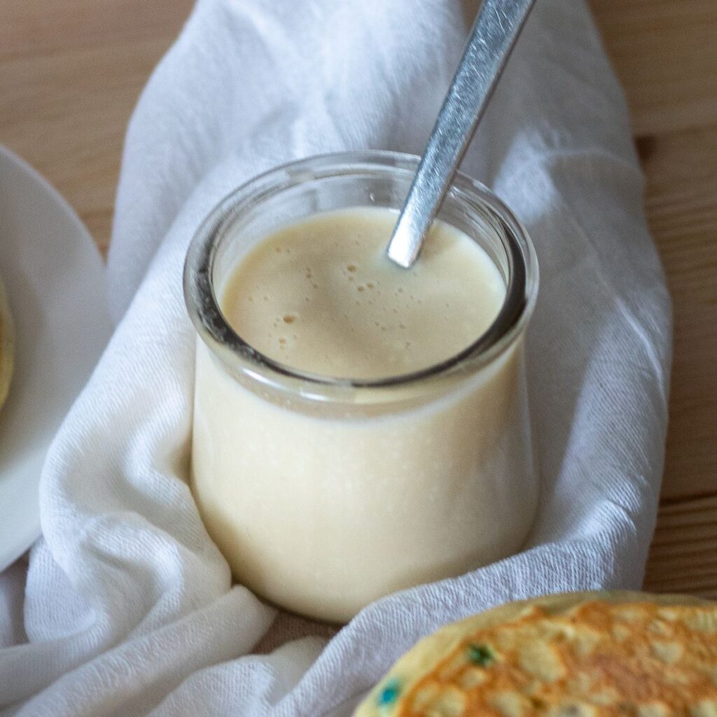 vanilla icing syrup in a glass container 