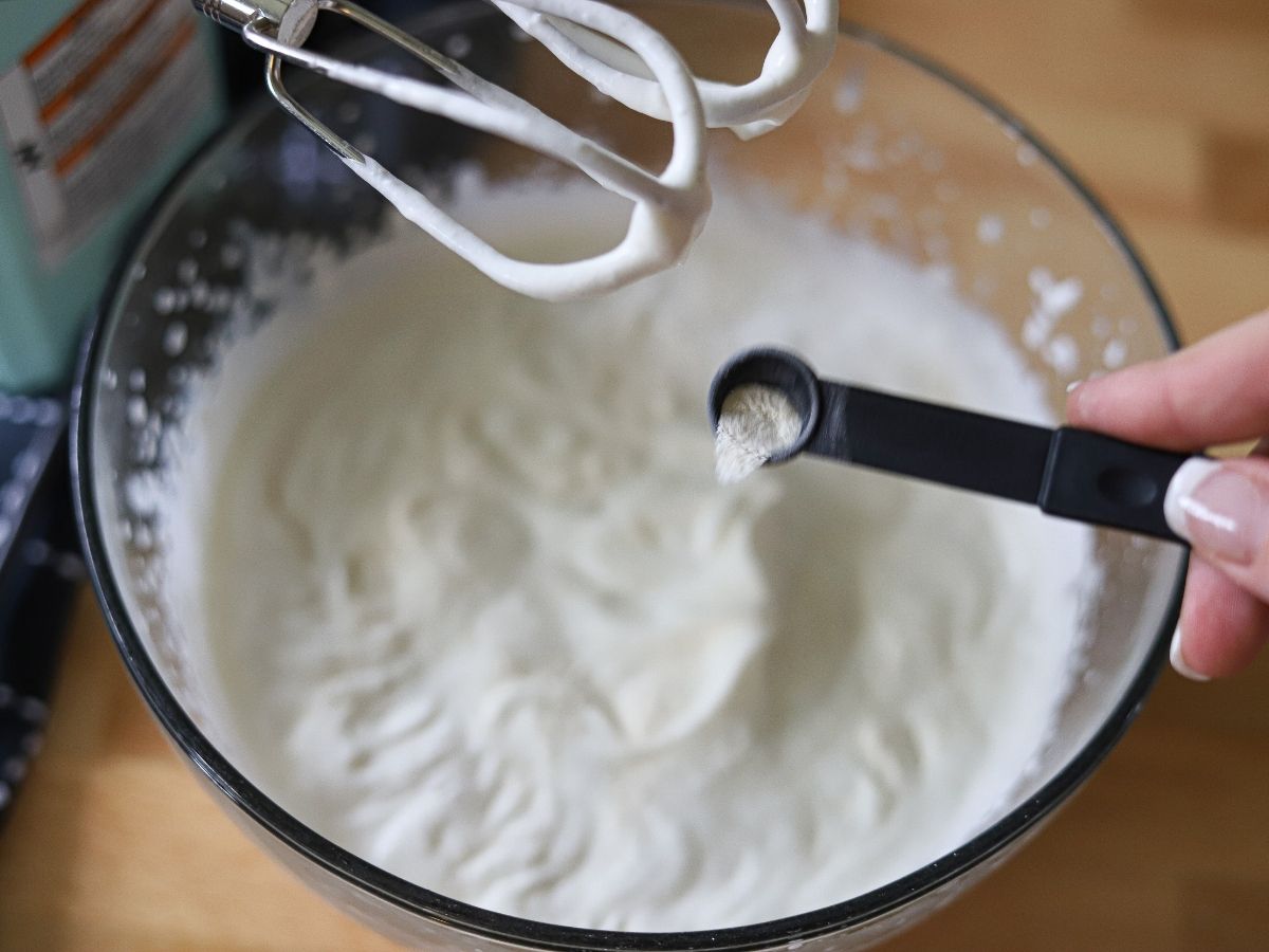 Step 2 for making homemade stabilized whipped cream.