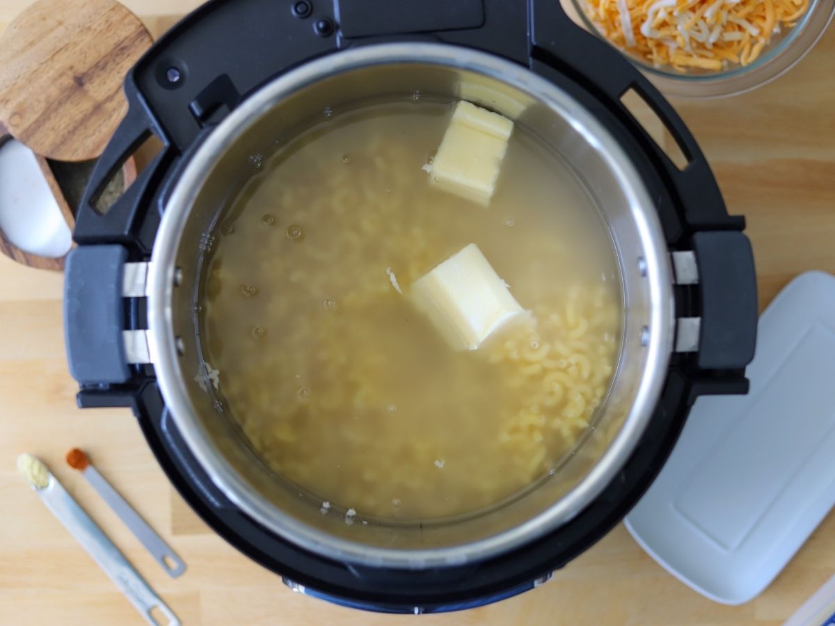 macaroni, water, butter, and salt in an instant pot