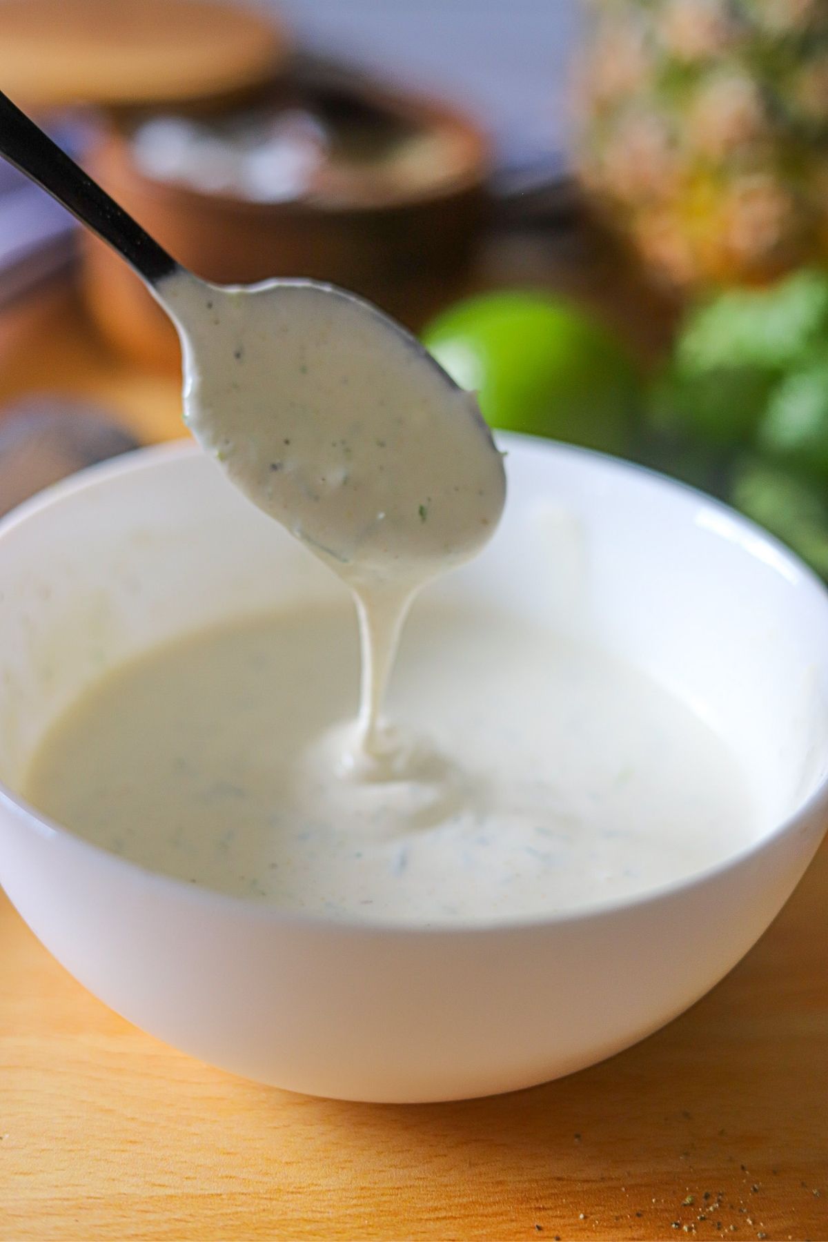 fish taco sauce in a bowl made with mayo, sour cream, and lime