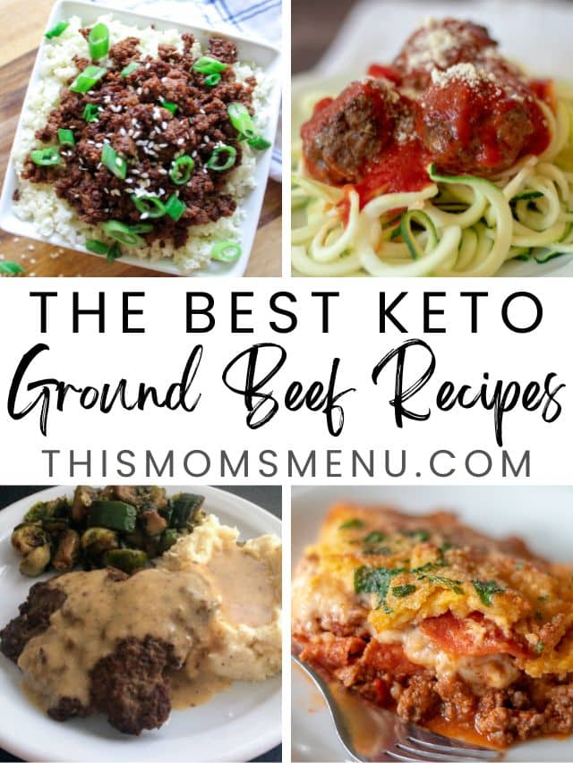 a four image collage featuring images of 4 keto recipes that use ground beef