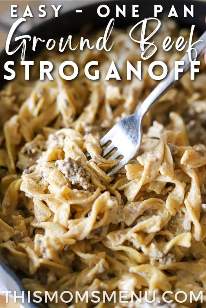 beef stroganoff made with ground beef and egg noodles in a skillet