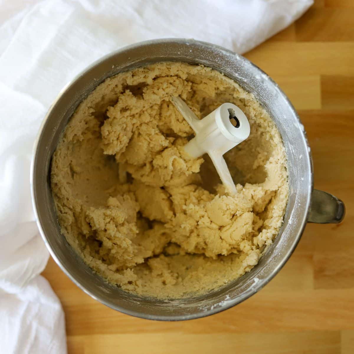 sugar cookie dough in a mixing bowl 