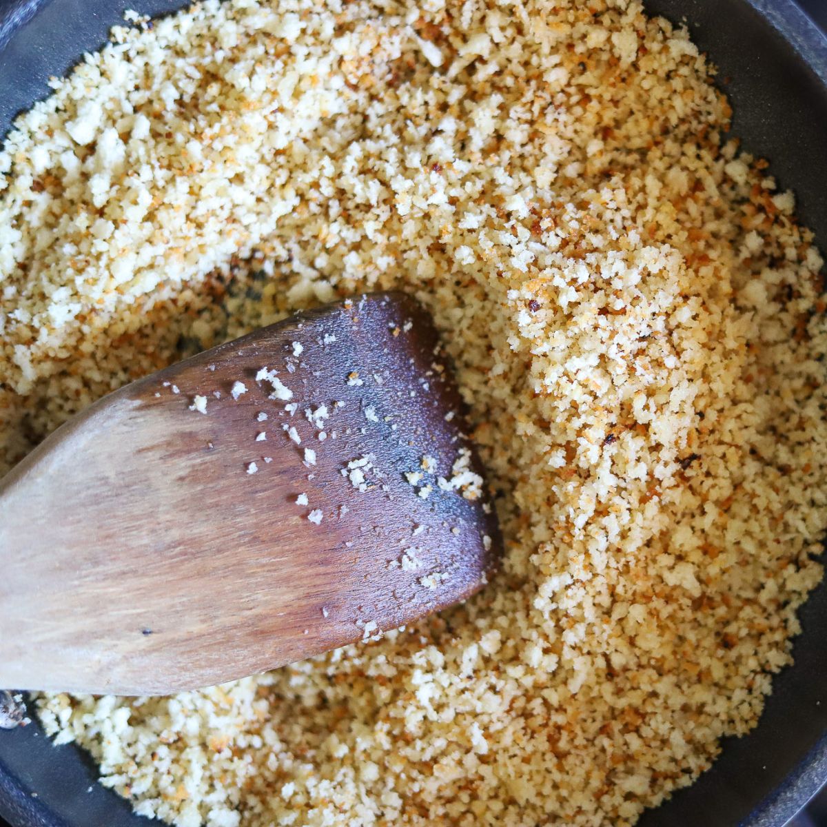 toasted breadcrumbs for topping pasta in a small skillet.