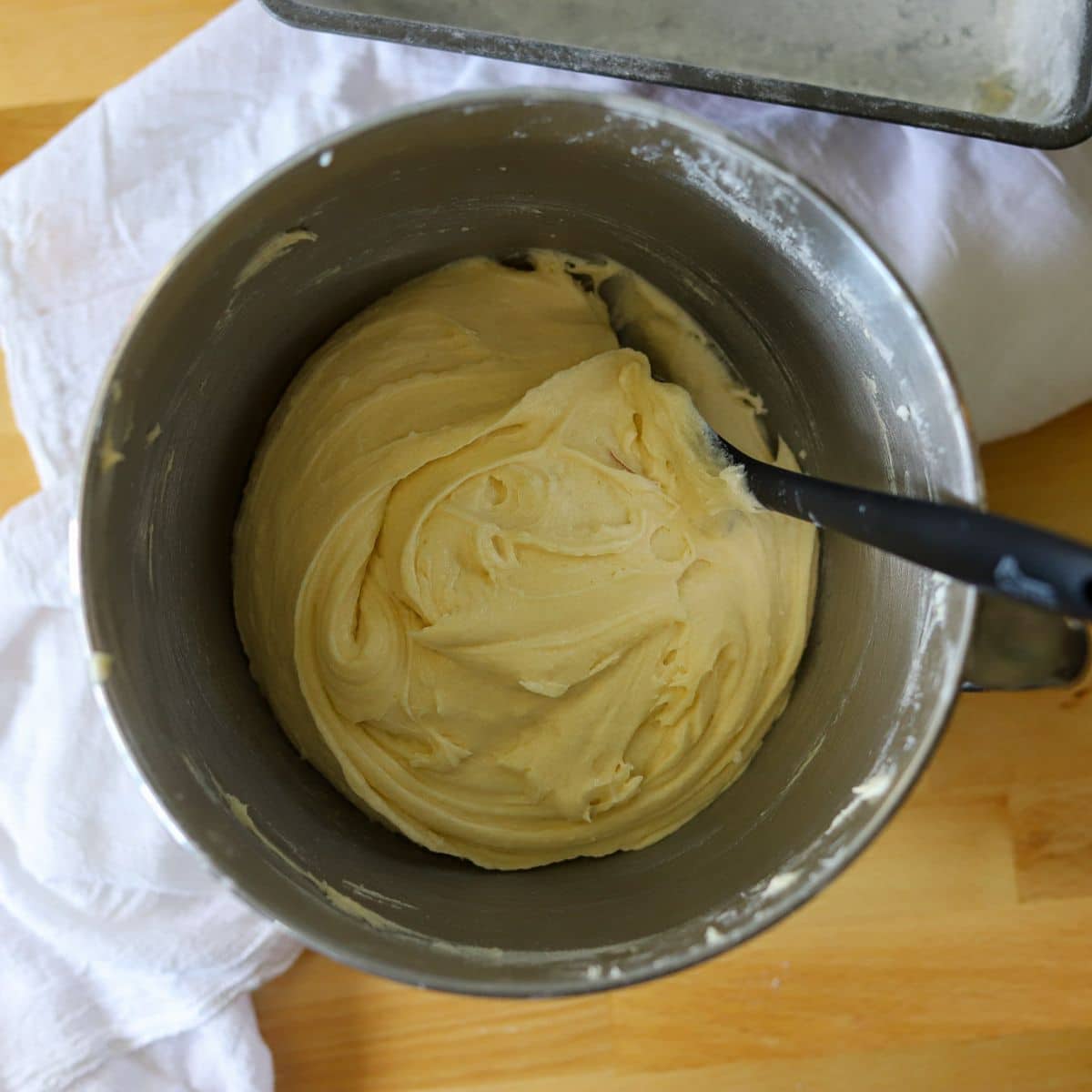A thick white batter for homemade pound cake